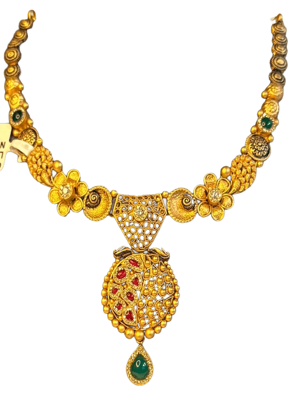 Royal Kundan Floral Pendant Necklace - Image 1