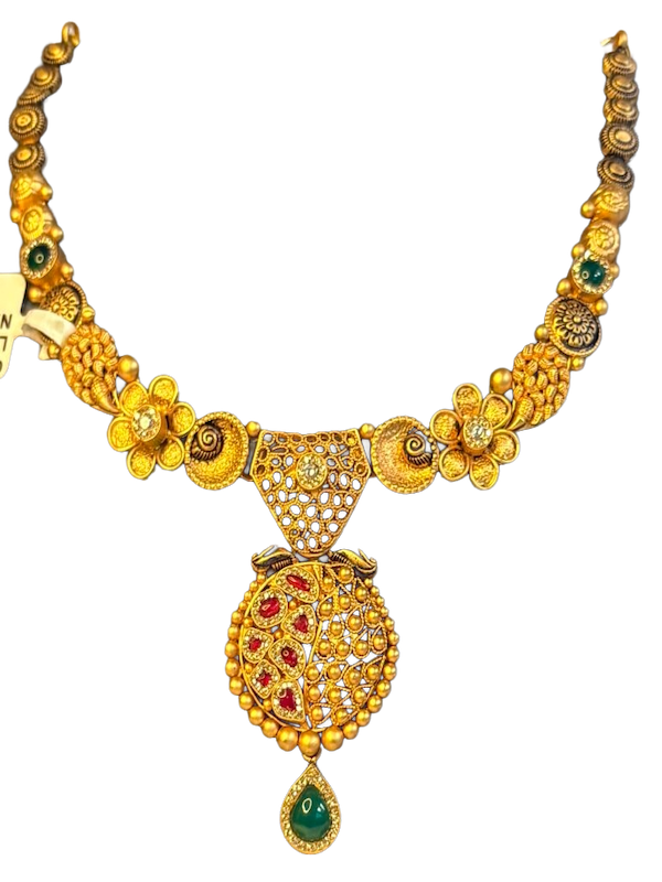 Royal Kundan Floral Pendant Necklace - Image 1